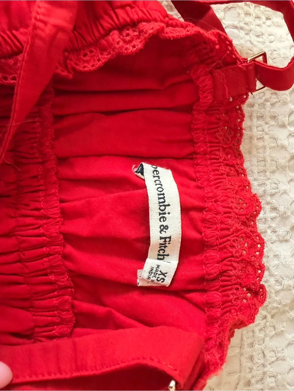 Red Smocked Maxi Dress with Spaghetti Straps Abercrombie bra free